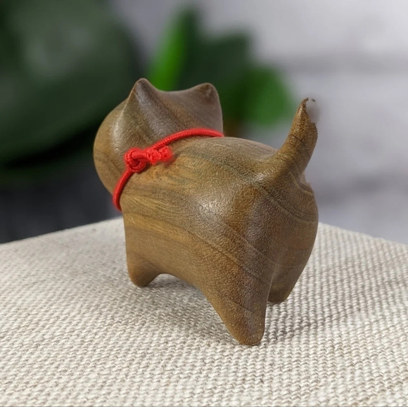 Wooden hand carved cat statue figurine kitty light brown wood color - Picture 3 of 6